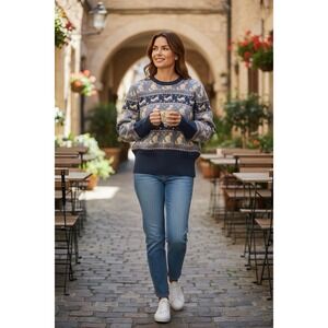 Womens Vintage Northern Isles Cat Sweater Size M Multicolor EUC